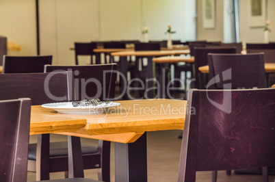 Tables, chairs in a restaurant