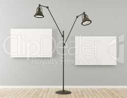 Floor lamp and posters 3d render