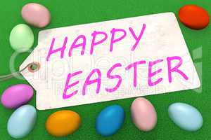 Easter eggs with sign and inscription, HAPPY EASTER