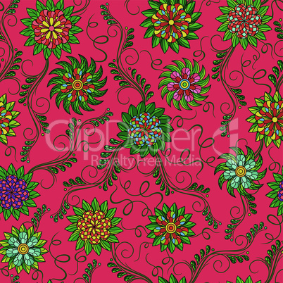 Seamless pattern with flowers over red
