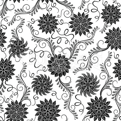 Seamless floral black and white pattern