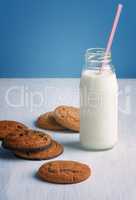 chip cookies with a milk bottle
