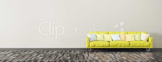 Modern interior background with green sofa panorama 3d render