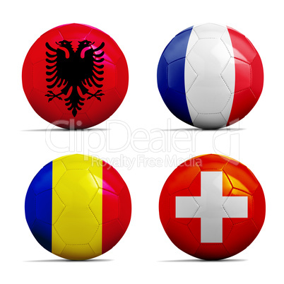 Soccer balls with group A team flags, Football Euro 2016.
