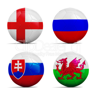 Soccer balls with group B team flags, Football Euro 2016.