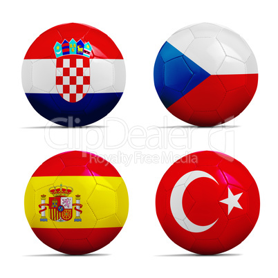 Soccer balls with group D team flags, Football Euro 2016.