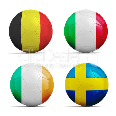 Soccer balls with group E team flags, Football Euro 2016.