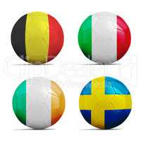 Soccer balls with group E team flags, Football Euro 2016.