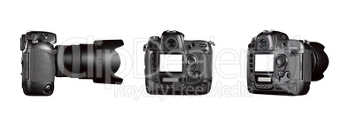 Three angle of Black digital camera - clipping path