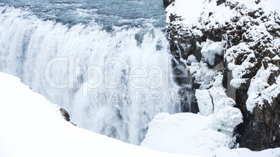 Waterfall Gullfoss in Iceland, wintertime