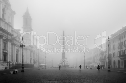 Piazza Navona shrouded in fog