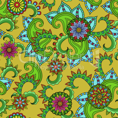 Seamless pattern with flowers over yellow