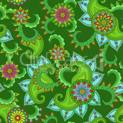 Seamless pattern with flowers over green