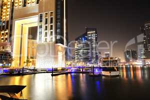 The night illumination of Dubai Marina, UAE