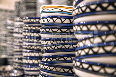Stacks of plates with the national pattern Jordan