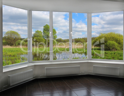 modern window to the summer lake