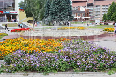 flower-bed and fountains in Drohobych town