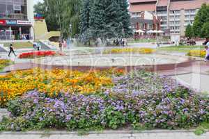 flower-bed and fountains in Drohobych town