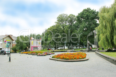 street in Drohobych town with nice park