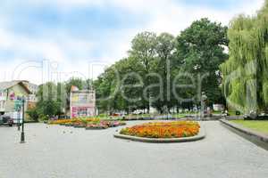 street in Drohobych town with nice park