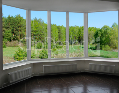 plastic windows with view of forest