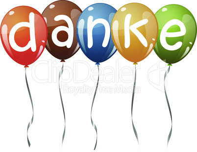 flying balloons with text DANKE