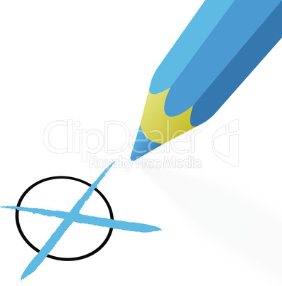 blue pencil with cross