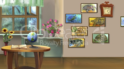 Room Interior with Turtle Pictures