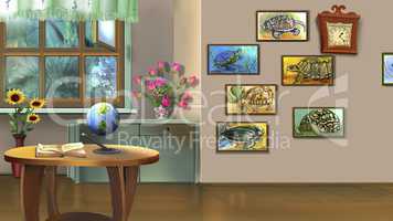 Room Interior with Turtle Pictures