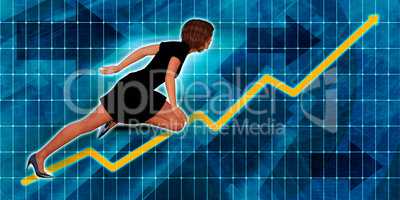 Hispanic Businesswoman Running with Chart Graph Background