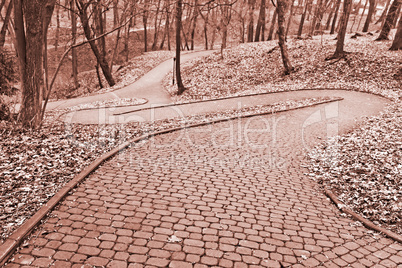 Park paved alley that runs steeply down, toned