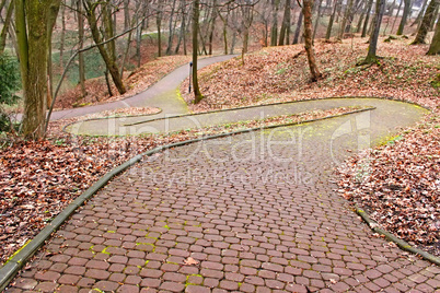 Park paved walkway that runs steeply down