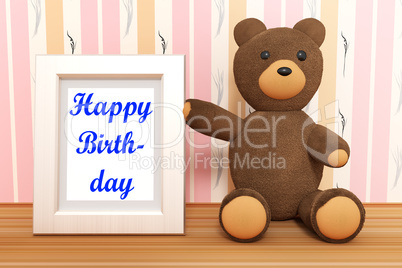 Teddy bear with photo frame, Happy Birthday