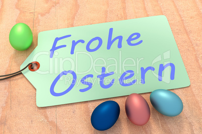 Easter eggs with sign and inscription, Frohe Ostern