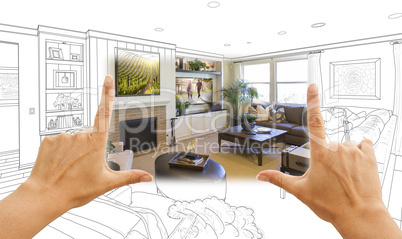 Hands Framing Custom Living Room Drawing Photograph Combination