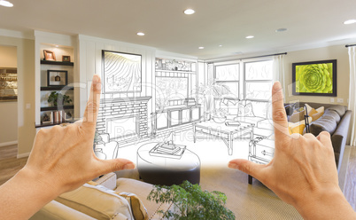 Hands Framing Custom Living Room Drawing Photograph Combination