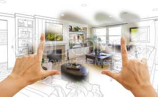 Hands Framing Custom Living Room Drawing Photograph Combination