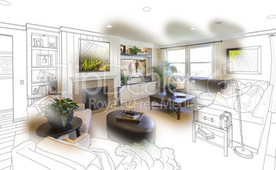 Living Room Drawing Brush Stoke Gradation Into Photograph