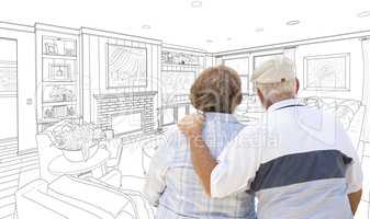 Senior Couple Looking Over Custom Living Room Design Drawing