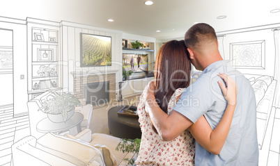 Military Couple Looking Over Living Room Design Drawing Photo Co