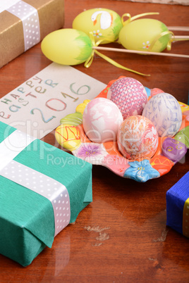 holiday gift box with painted easter eggs