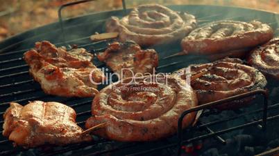 Close-up Barbecue (BBQ) Shot Showing Pork, Beef, Poultry and Chicken Meat