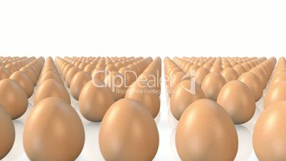 Travelling Through a Maze of 3D Eggs on White Background