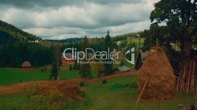 Pastoral Scene in the Romanian Countryside on an Overcast Day - Wide Angle