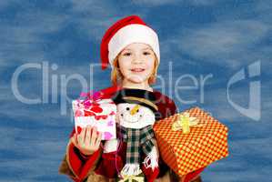 beauty little girl Santa Claus with gifts
