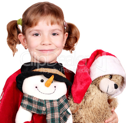 little girl with snowman and teddy-bear Christmas