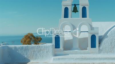 Traditional Cycladic Mediterranean Church with a View to the Sea