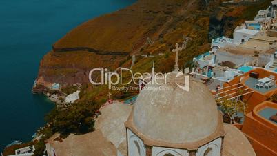 Establishing Wide Angle Shot of a Traditional Cycladic Village and the Aegean Mediterranean Sea
