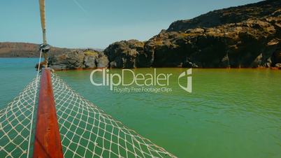 Static Panoramic Shot of The Turquoise Mediterranean Waters Seen from a Clipper Boat