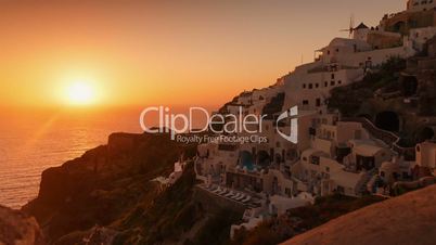 Timelapse Sunset in the Mediterranean - Traditional Cycladic Houses and Windmill